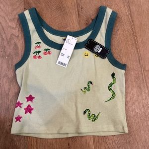 Urban Outfitters Coney Island Green Doodle Tank Top